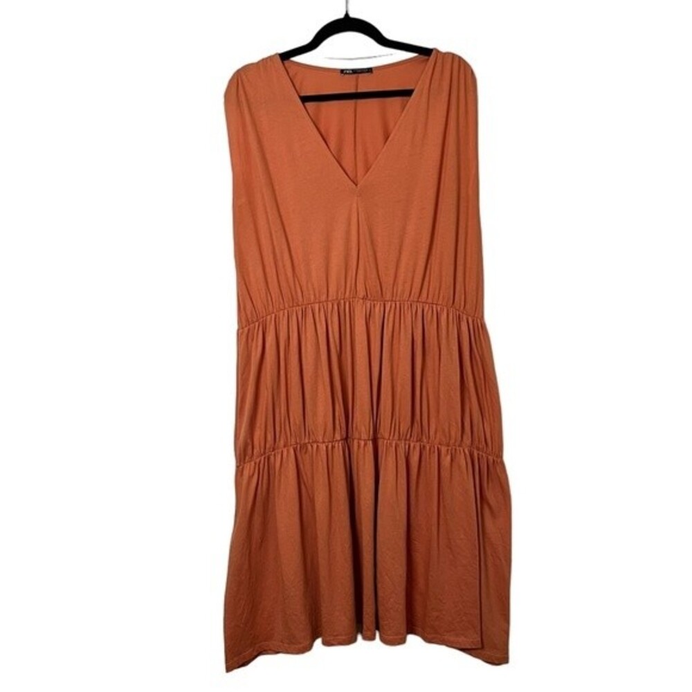 Zara Midi Tiered Orange Sleeveless Dress Size M Women